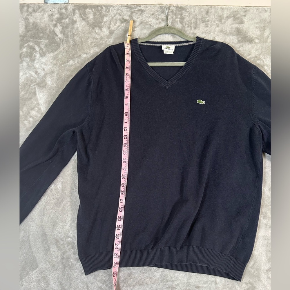 Lacoste men’s v- neck navy blue pullover cotton sweater - Picture 9 of 10
